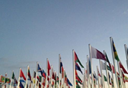 World flags eave outside the UNFCCC COP22 conference venue in Marrakech, Morocco on Nov. 8 (Photo by Jennifer Perron/Climate CoLab)