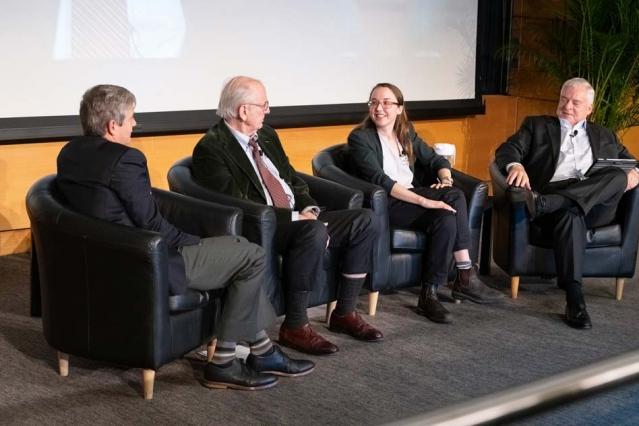 Panelists at the MIT Climate Symposium: Steven Ansolabehere, Henry Jacoby, Leah Stokes, and Richard Schmalensee.